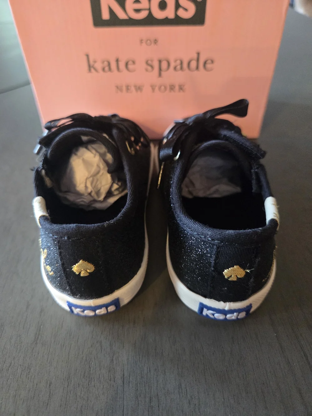 Keds for Kate Spade Kids Black Glitter Ribbon Lace Sneakers